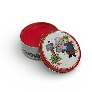Vintage 80’s Kitty Cucumber Holiday Red Candle Metal Tin Cats Collectible Santa